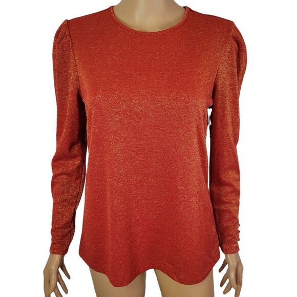 Liz Claiborne Metallic Puff Sleeve Top (Size S) - Picture 1 of 8